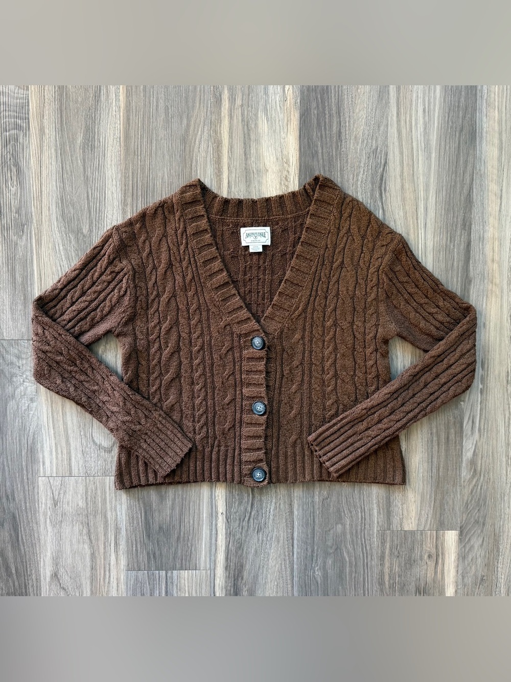 American Eagle Brown Cable-Knit Cardigan Sweater Size S